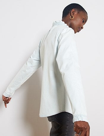 Chemise en jean à col volanté - Kiabi