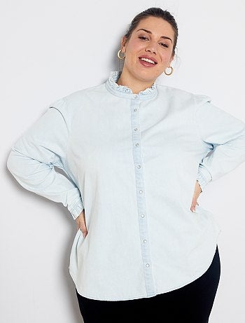 Chemise en jean à col volanté - Kiabi