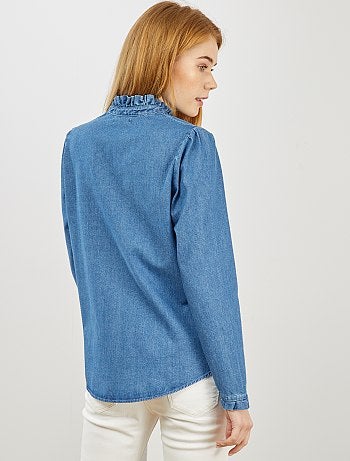 Chemise en jean à col volanté - Kiabi