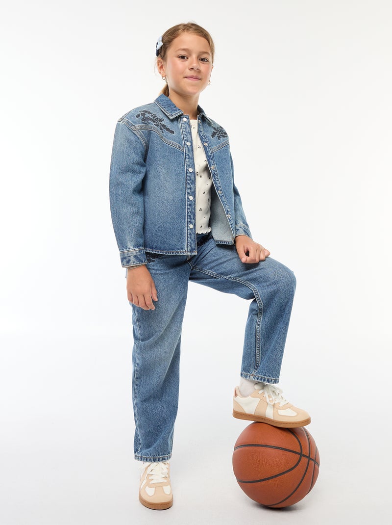 Chemise en jean avec broderies Bleu - Kiabi