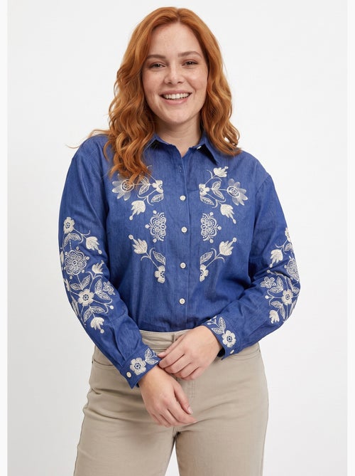 Chemise en jean avec broderies fleurs - afibel - Kiabi Chemise en jean avec broderies fleurs - afibel - Kiabi