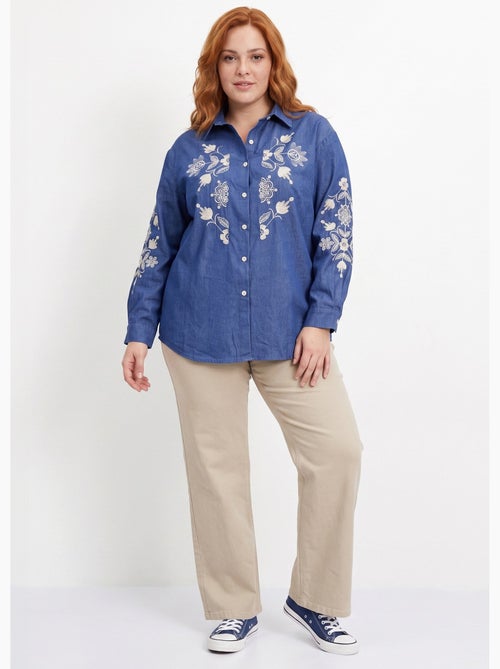 Chemise en jean avec broderies fleurs - afibel - Kiabi Chemise en jean avec broderies fleurs - afibel - Kiabi