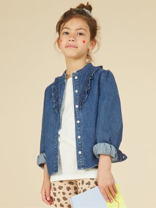 Chemise en jean avec col volanté