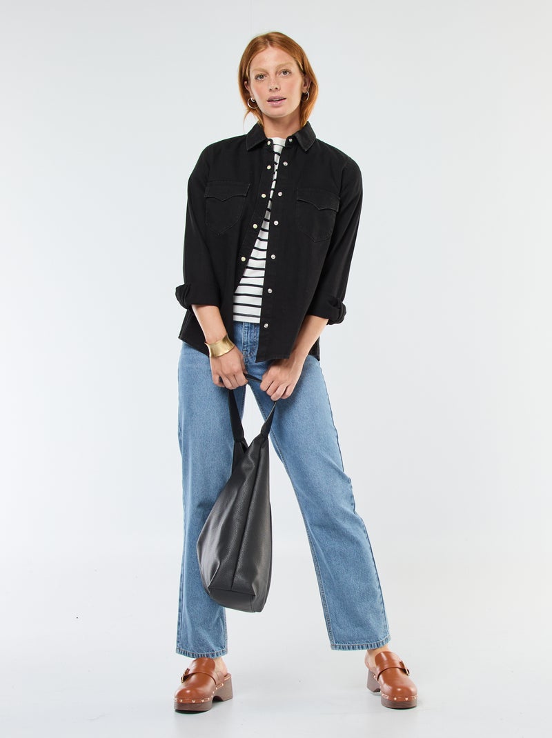 Chemise en jean avec poches à rabat Noir - Kiabi