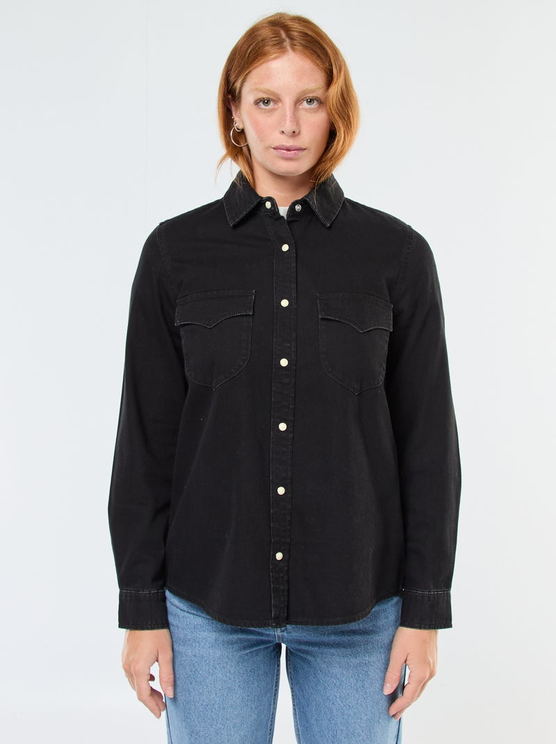 Chemise en jean avec poches à rabat Noir - Kiabi