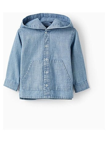 Chemise en jean bleu 100% coton avec capuche pour bébé garçon