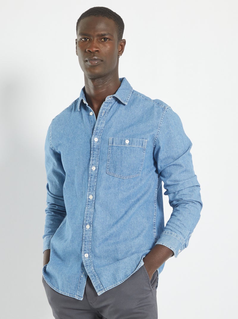 Chemise en jean bleu triple stone - Kiabi