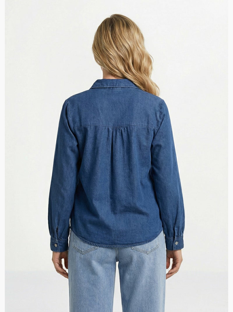 Chemise en jean bohème plissée - AFIBEL Bleu - Kiabi