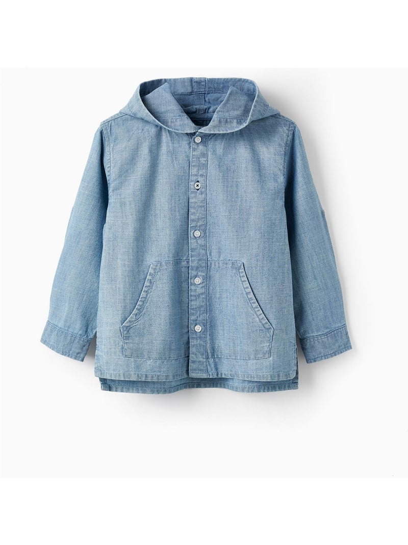 Chemise en jean en coton avec capuche pour garçon manches longues ATLANTIC COMPANY Bleu - Kiabi