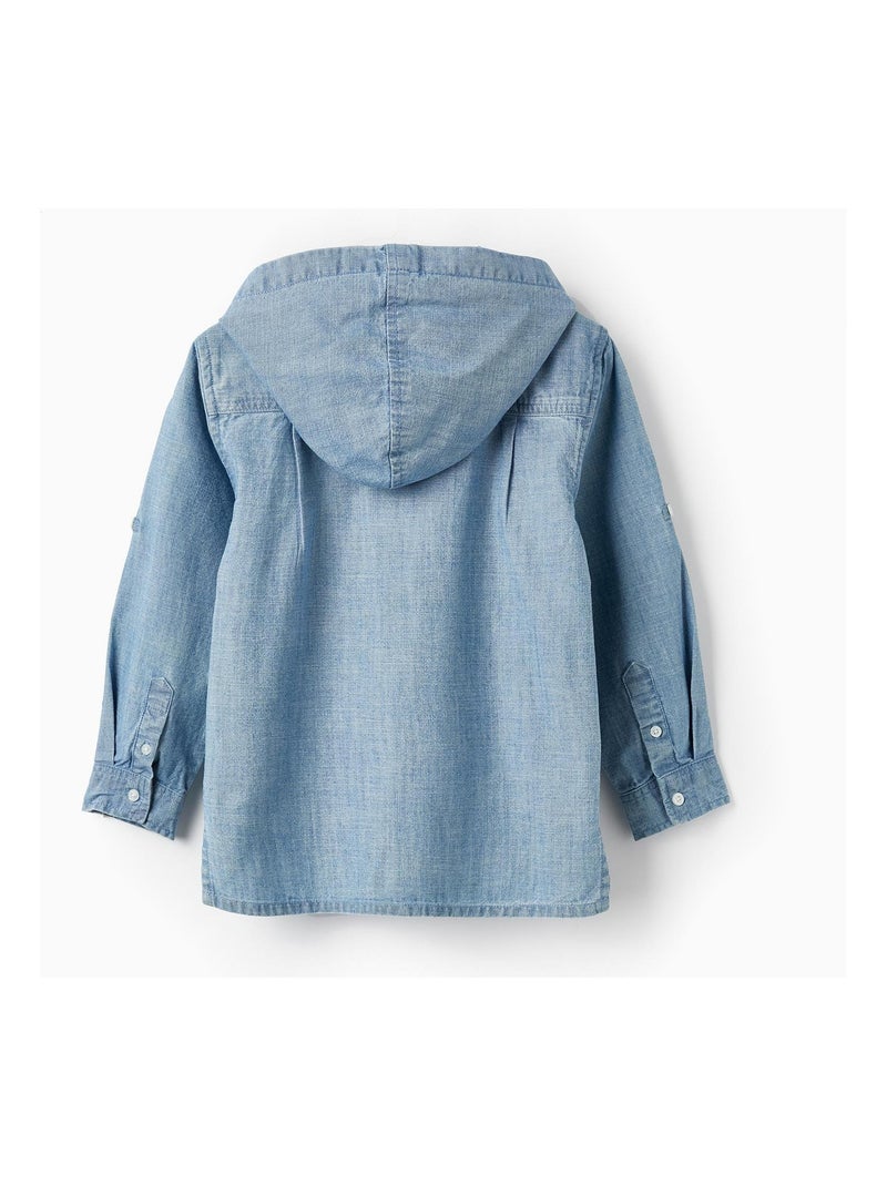Chemise en jean en coton avec capuche pour garçon manches longues ATLANTIC COMPANY Bleu - Kiabi