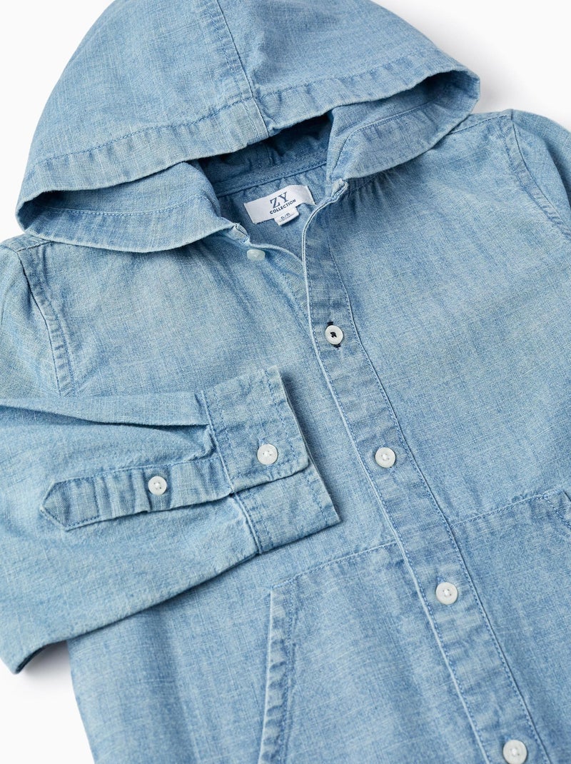 Chemise en jean en coton avec capuche pour garçon manches longues ATLANTIC COMPANY Bleu - Kiabi