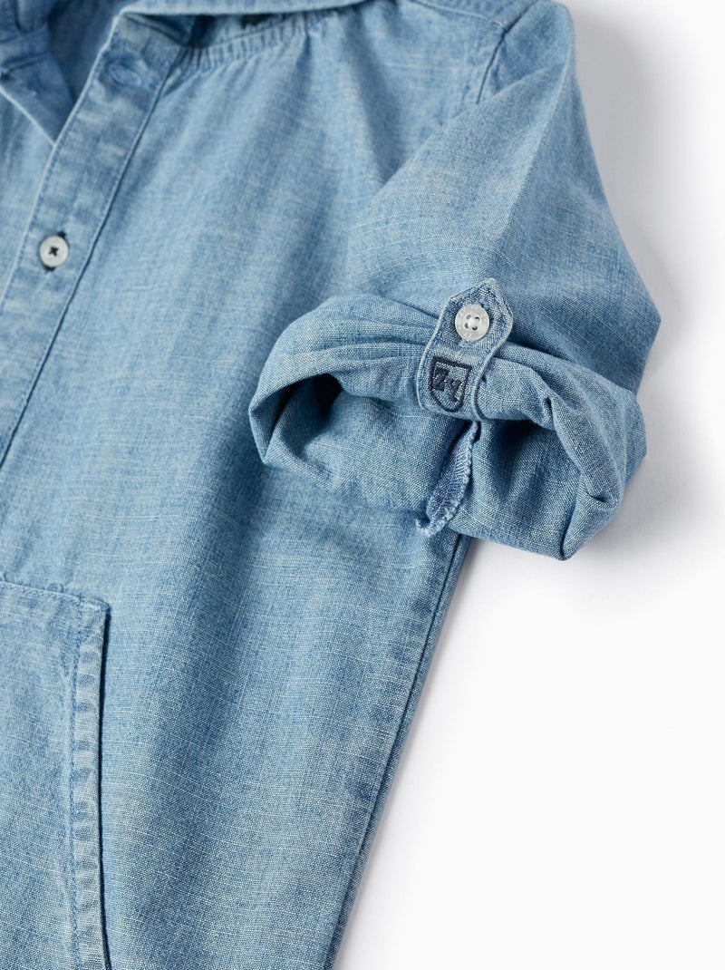 Chemise en jean en coton avec capuche pour garçon manches longues ATLANTIC COMPANY Bleu - Kiabi