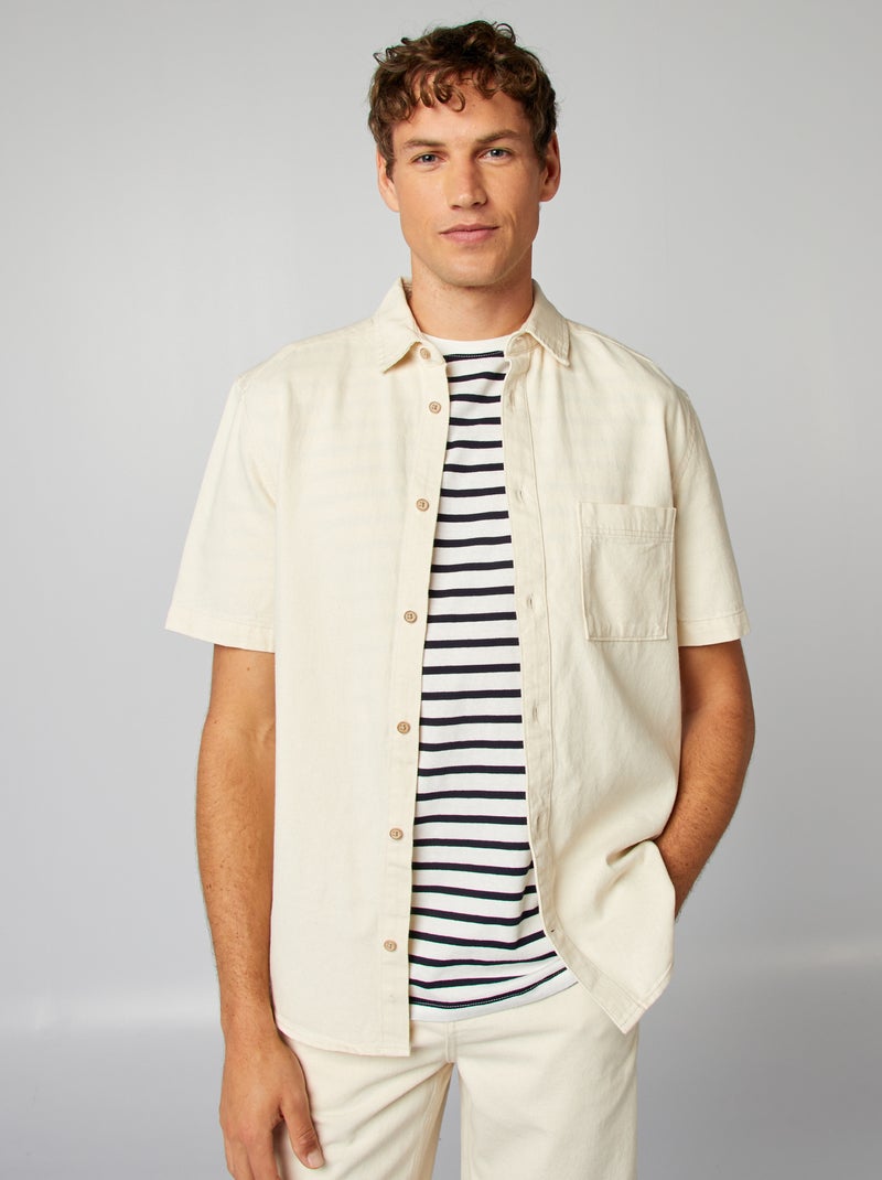Chemise en jean manches courtes Ecru - Kiabi