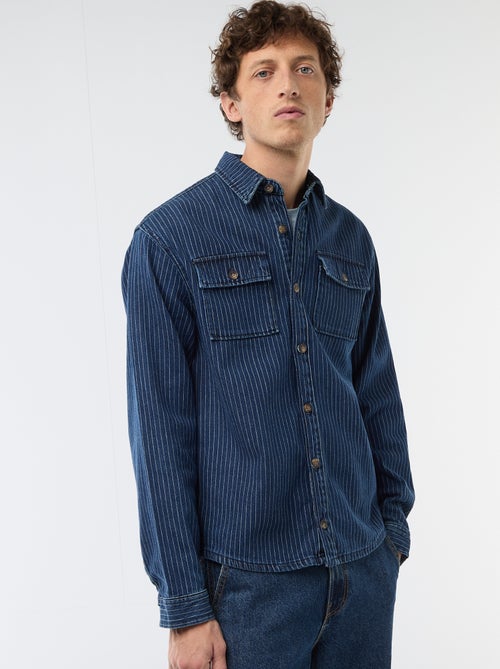 Chemise en jean rayée avec poches plaquées à la poitrine - Kiabi