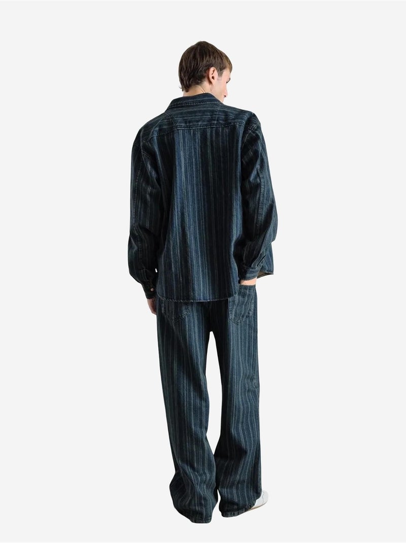 Chemise en jean rayée pour homme avec poches giesto Bleu marine - Kiabi