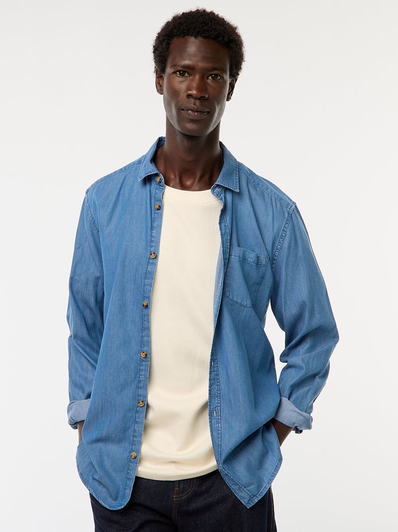 Chemise en jean uni Bleu Homme Kiabi