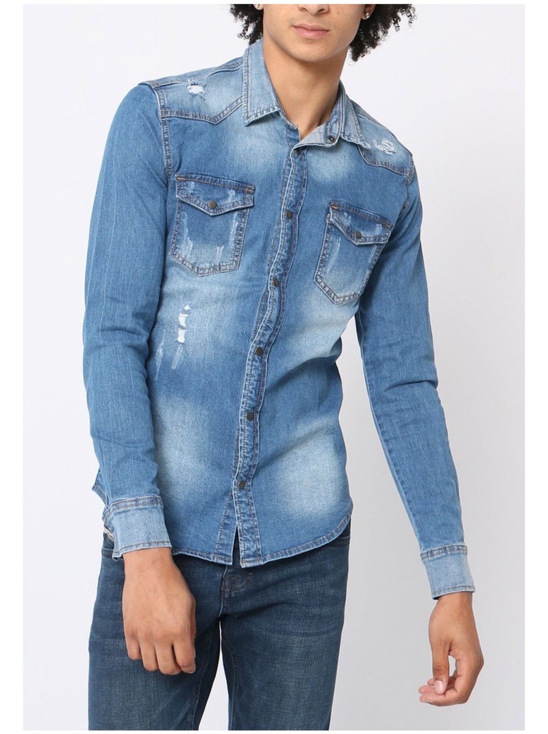 Chemise en jeans Slim Fit Kebello Bleu ciel - Kiabi