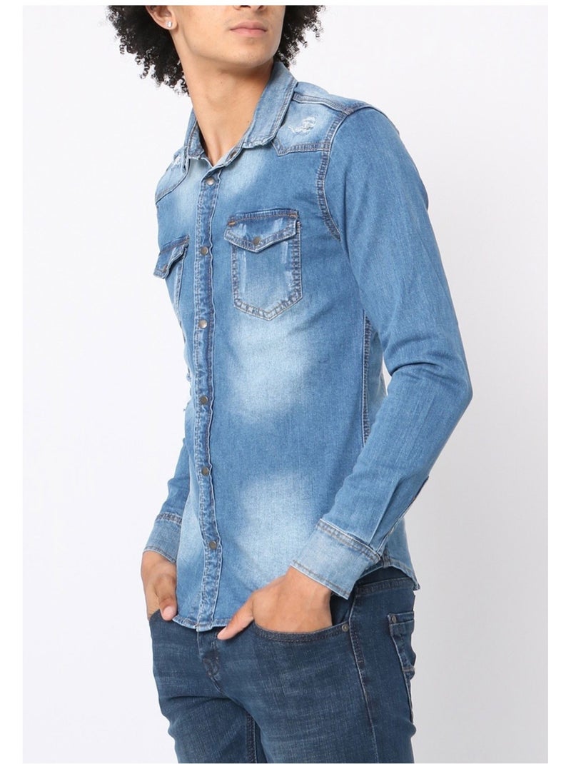 Chemise en jeans Slim Fit Kebello Bleu ciel - Kiabi