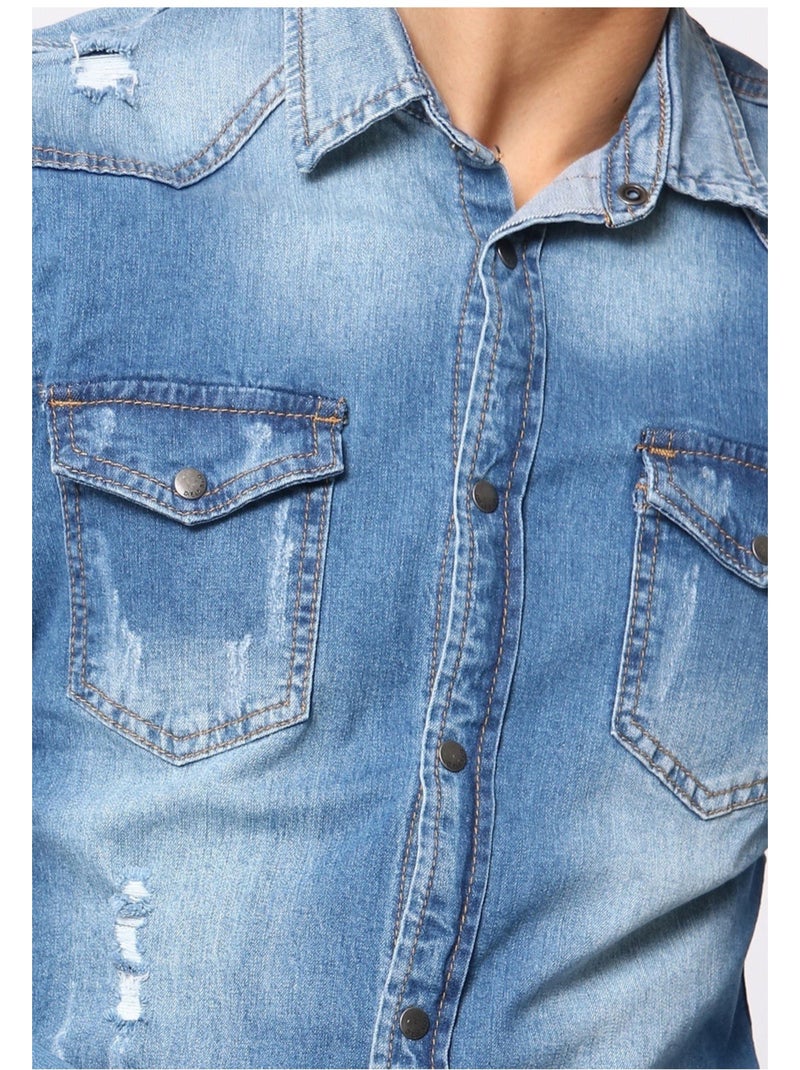 Chemise en jeans Slim Fit Kebello Bleu ciel - Kiabi