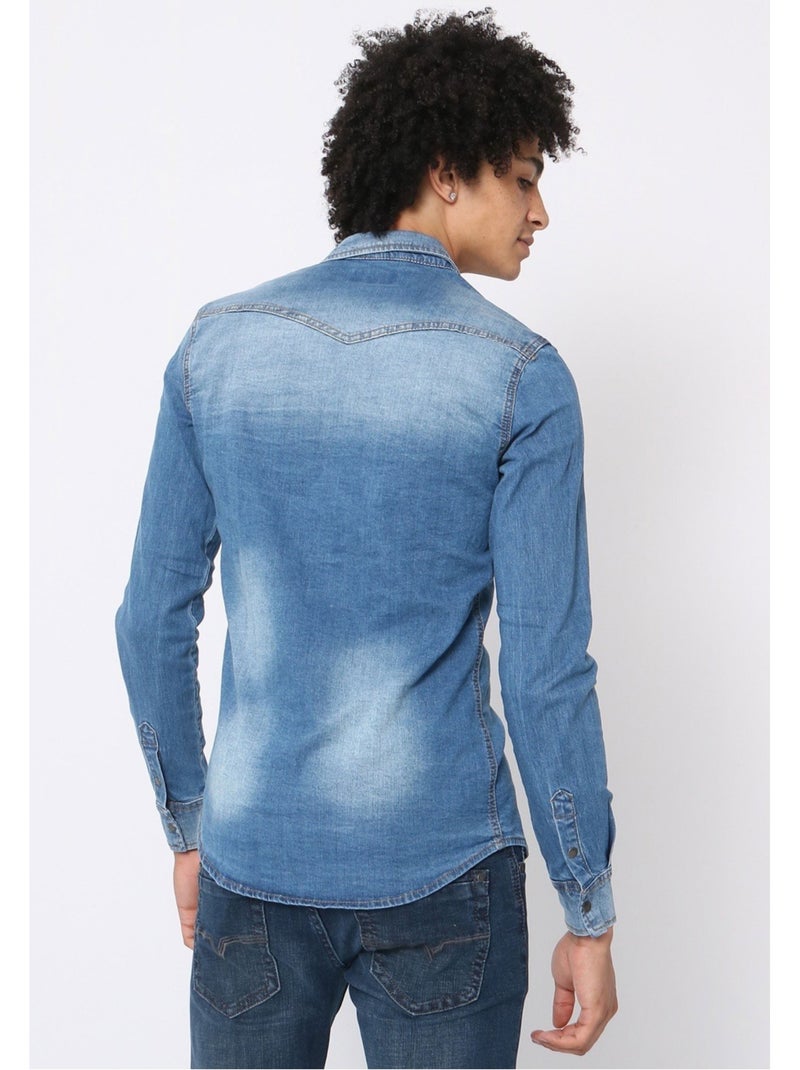 Chemise en jeans Slim Fit Kebello Bleu ciel - Kiabi
