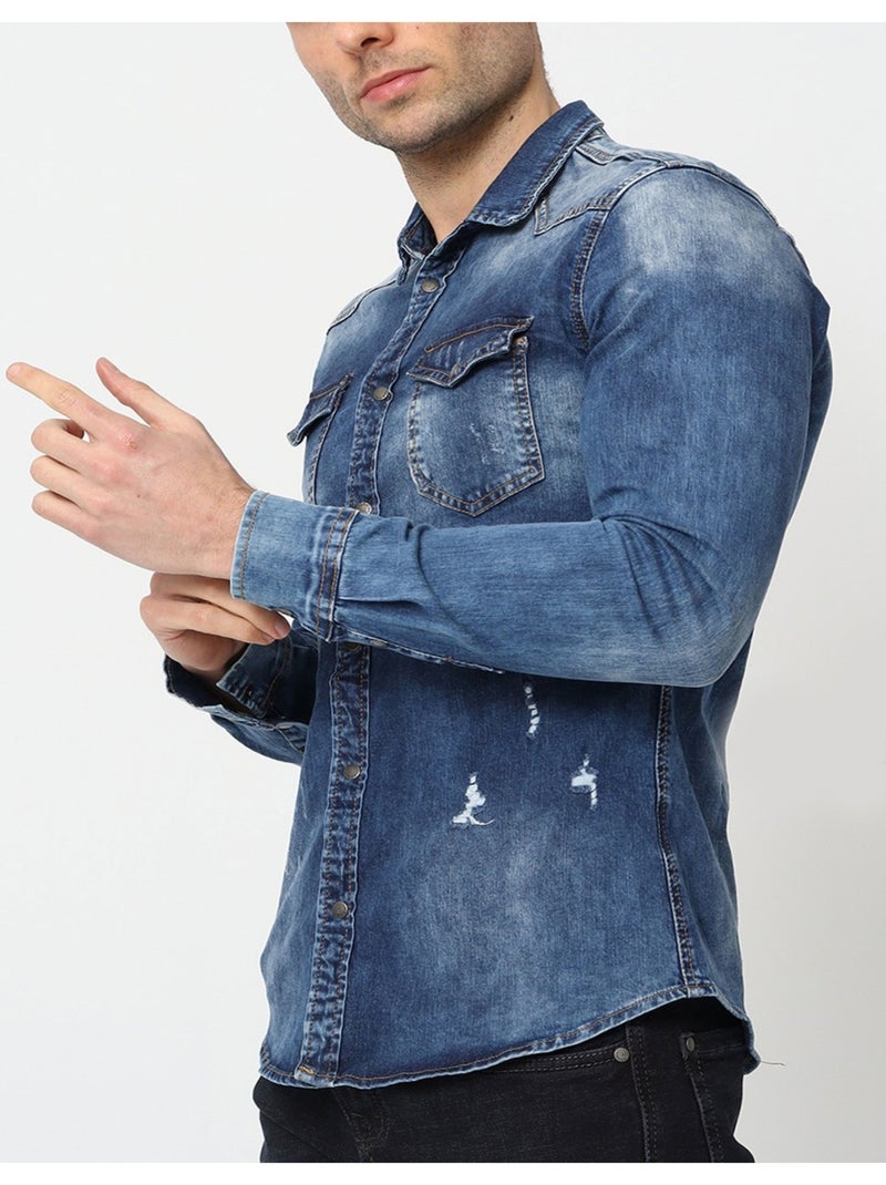Chemise en jeans Slim Fit Kebello Bleu - Kiabi