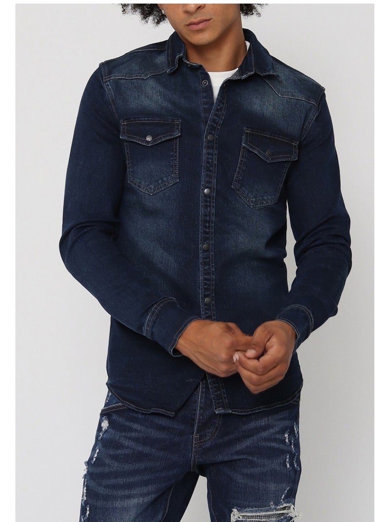 Chemise en jeans Slim Fit Kebello Bleu - Kiabi