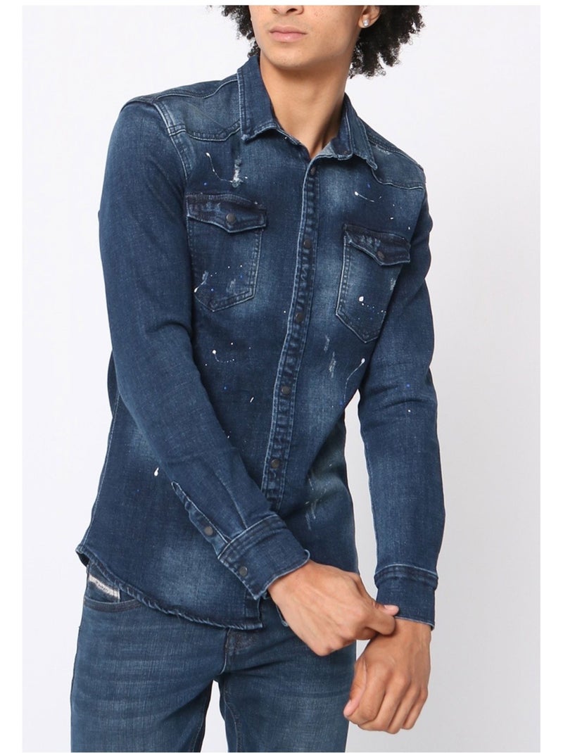 Chemise en jeans Slim Fit Kebello Bleu - Kiabi