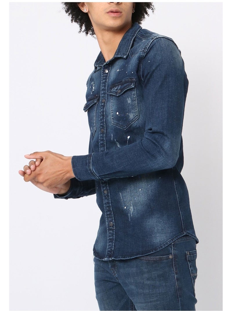 Chemise en jeans Slim Fit Kebello Bleu - Kiabi