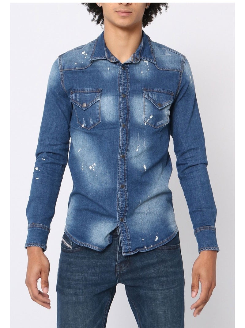 Chemise en jeans Slim Fit Kebello Bleu - Kiabi