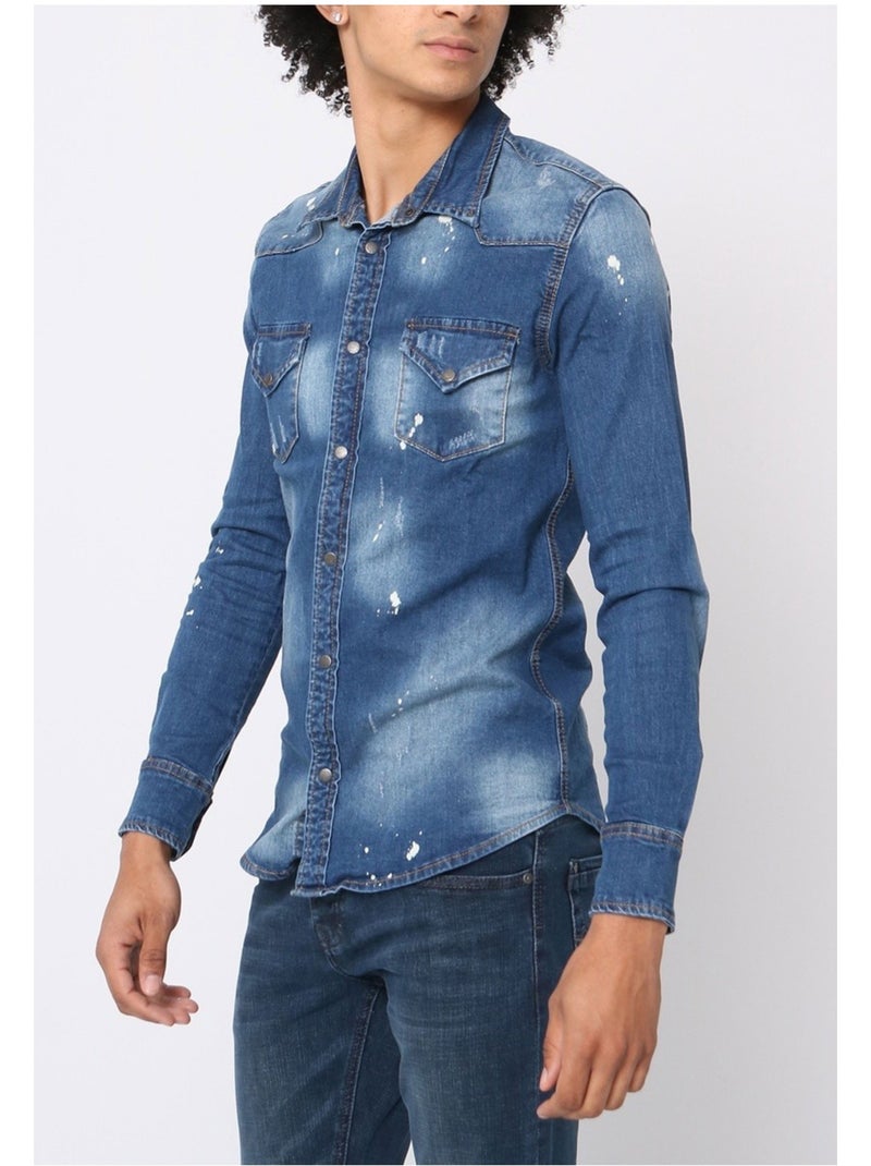 Chemise en jeans Slim Fit Kebello Bleu - Kiabi