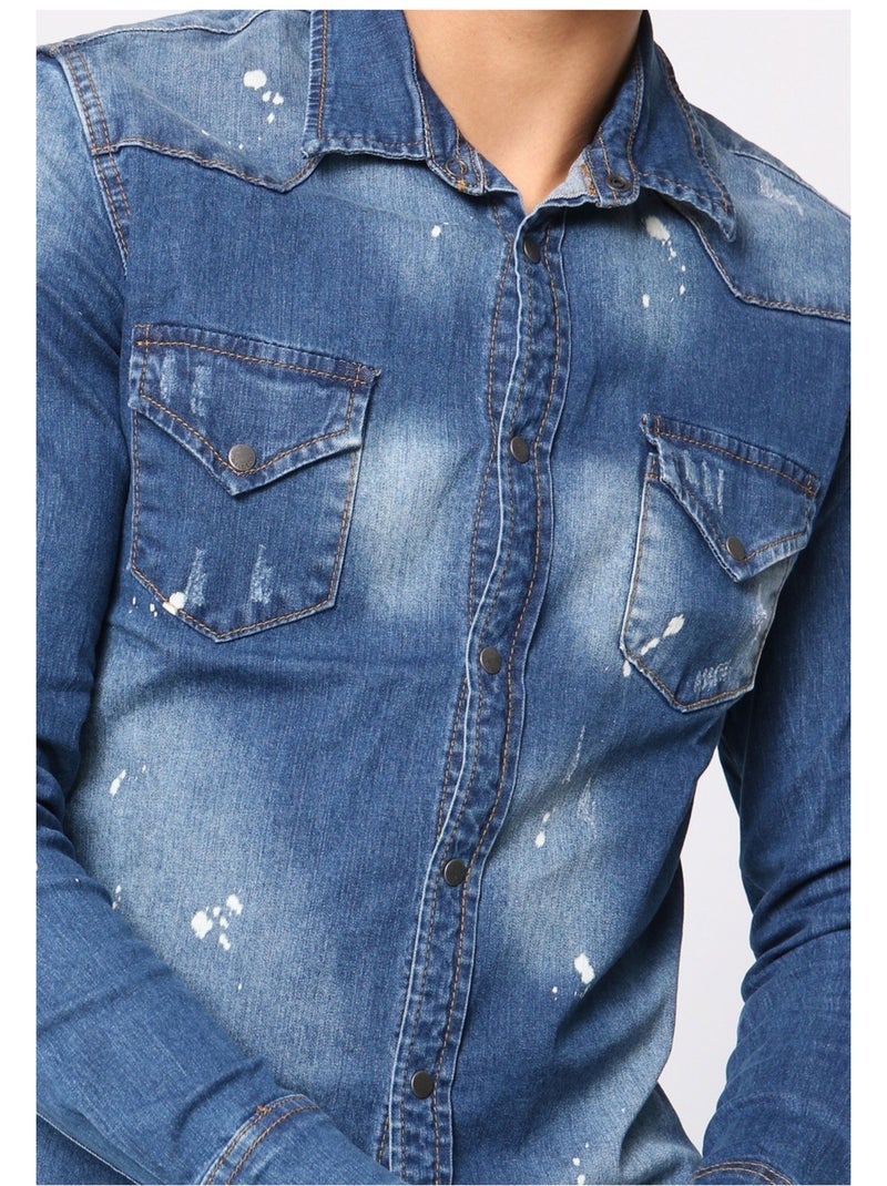 Chemise en jeans Slim Fit Kebello Bleu - Kiabi