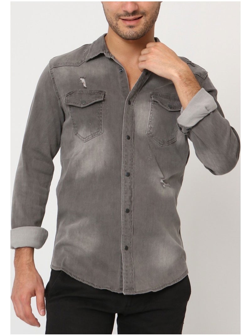 Chemise en jeans Slim Fit Kebello Gris - Kiabi
