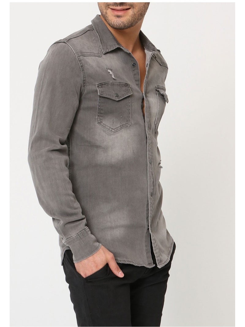 Chemise en jeans Slim Fit Kebello Gris - Kiabi
