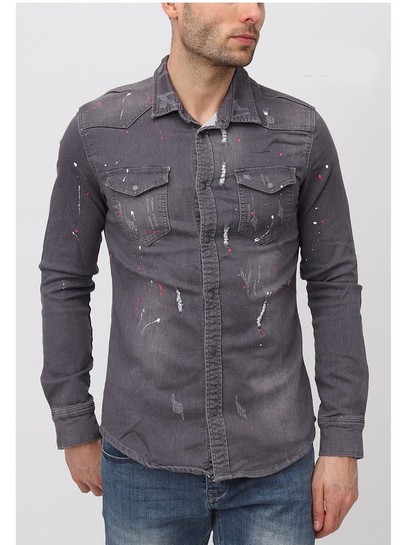 Chemise en jeans Slim Fit Kebello Gris - Kiabi