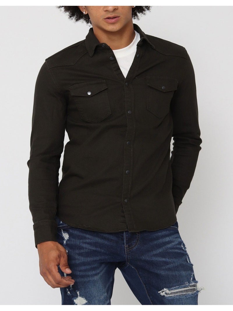 Chemise en jeans Slim Fit Kebello Marron foncé - Kiabi