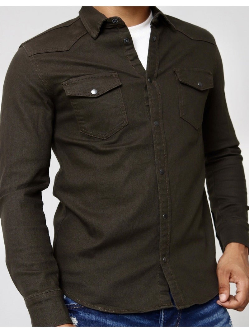 Chemise en jeans Slim Fit Kebello Marron foncé - Kiabi