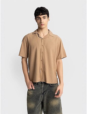 Chemise en lin à boutons, coupe classique, col ouvert, style giesto