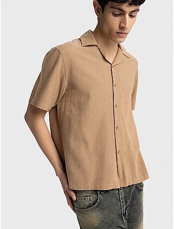 Chemise en lin à boutons, coupe classique, col ouvert, style giesto