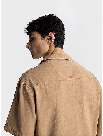 Chemise en lin à boutons, coupe classique, col ouvert, style giesto