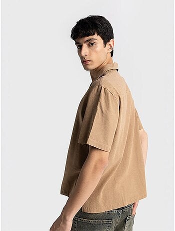 Chemise en lin à boutons, coupe classique, col ouvert, style giesto