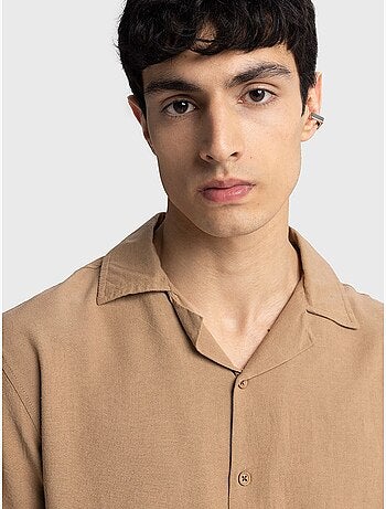 Chemise en lin à boutons, coupe classique, col ouvert, style giesto