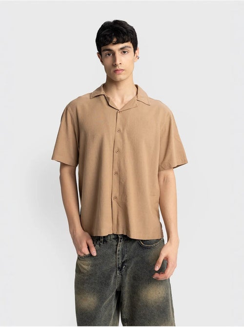 Chemise en lin à boutons, coupe classique, col ouvert, style giesto - Kiabi