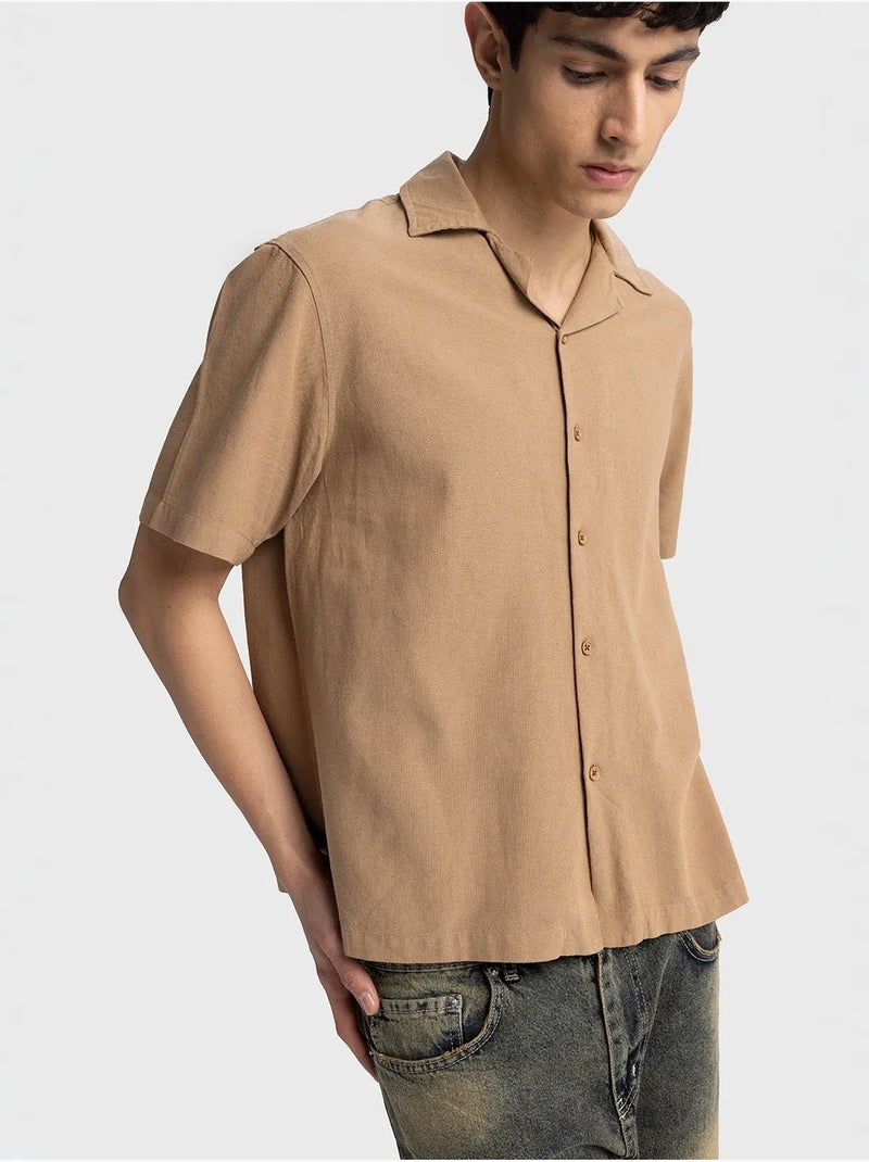 Chemise en lin à boutons, coupe classique, col ouvert, style giesto Grège - Kiabi
