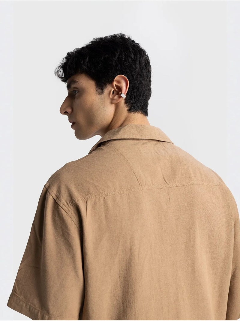 Chemise en lin à boutons, coupe classique, col ouvert, style giesto Grège - Kiabi
