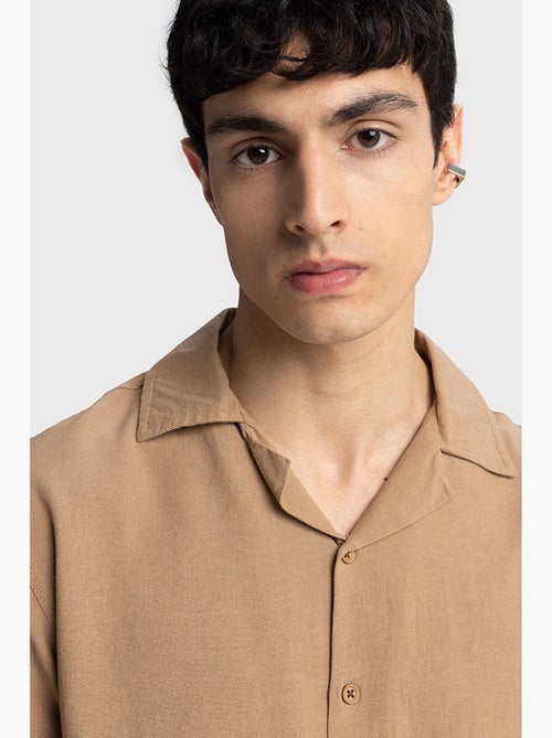 Chemise en lin à boutons, coupe classique, col ouvert, style giesto - Kiabi