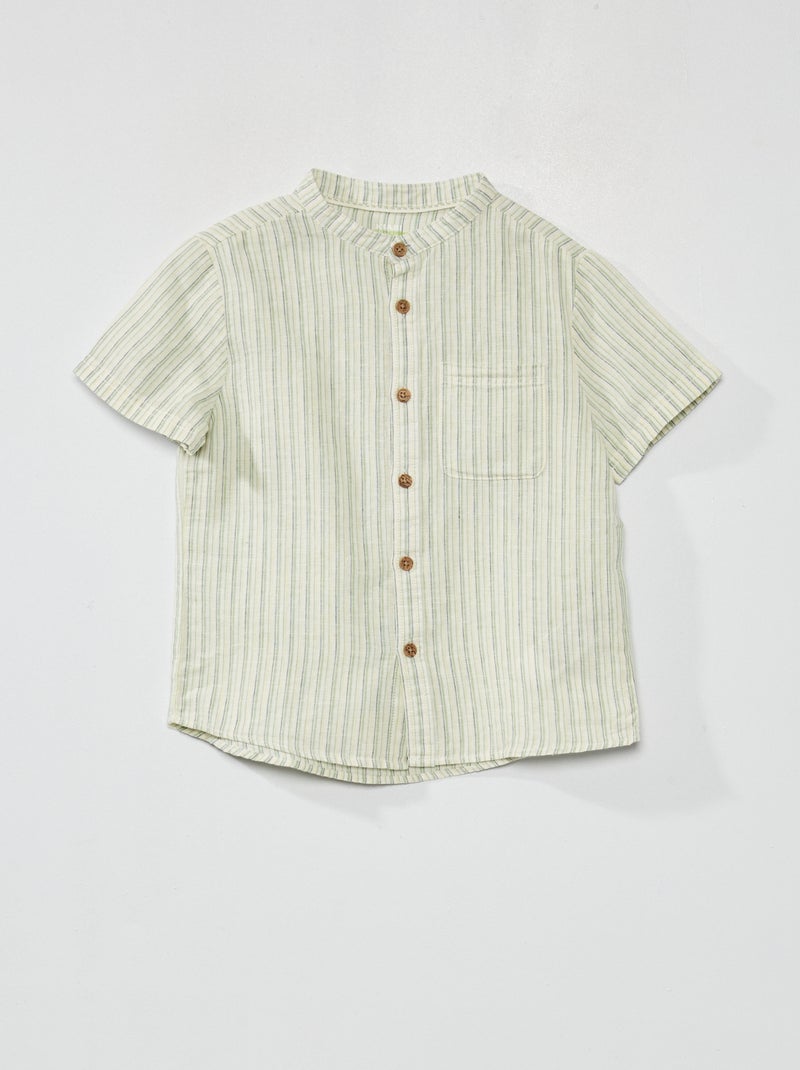 Chemise en lin à col mao Vert - Kiabi