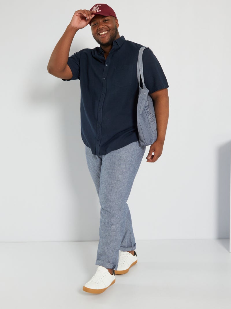 Chemise en lin à fleurs Bleu marine - Kiabi