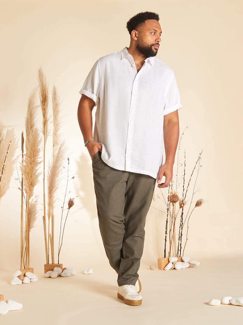 Chemise en lin à manches courtes blanc - Kiabi