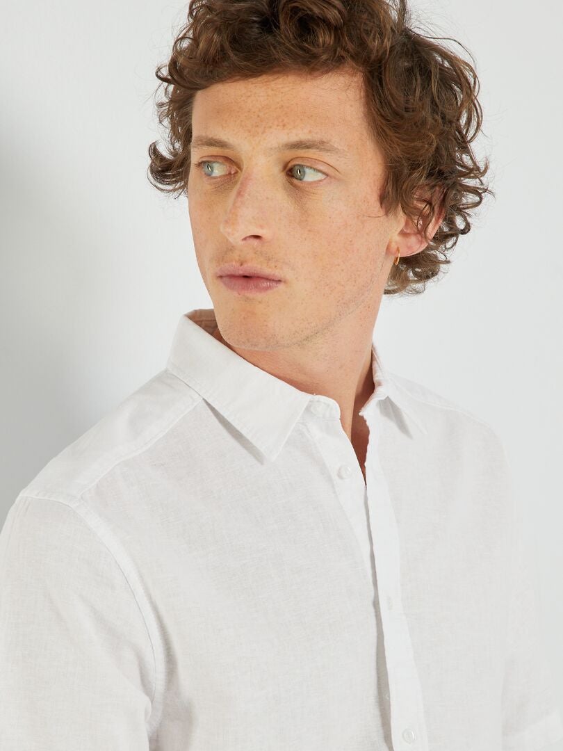 Chemise en lin à manches courtes blanc - Kiabi