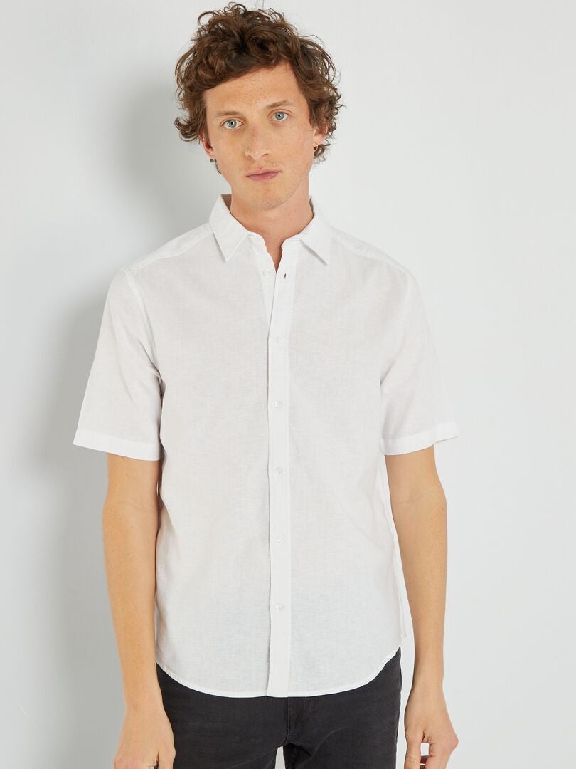 Chemise en lin à manches courtes blanc - Kiabi